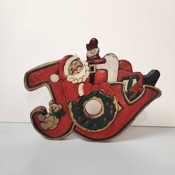 Vintage Wood Carved Santa Claus Christmas Wall Hanging Art Decor Plaque 13"x10" - Picture 1 of 9